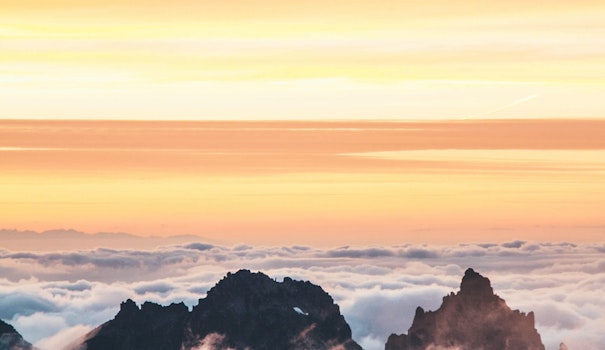 mountains, clouds, yellow sky