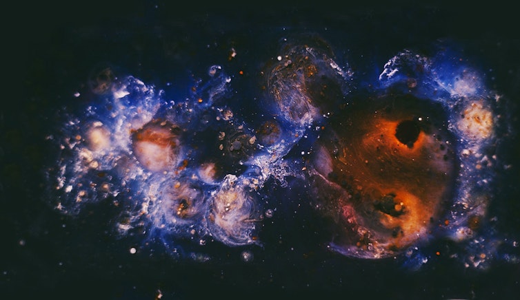 blue and orange galaxy illustration