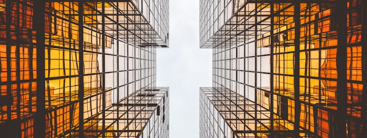 worms eye view of buildings
