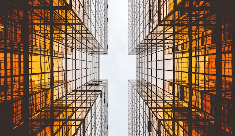 worms eye view of buildings
