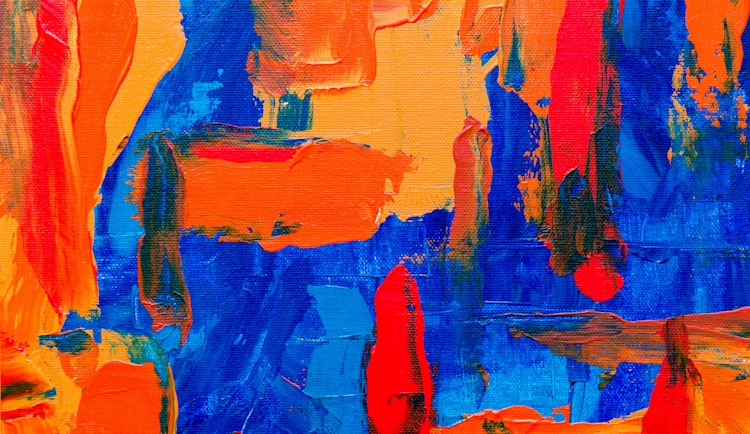 blue and orange abstract canvas painting