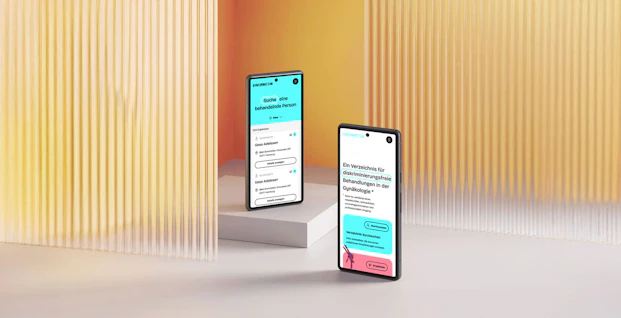 Mockup zwei mobiles Screens des Redesigns der Gynformation Webseite