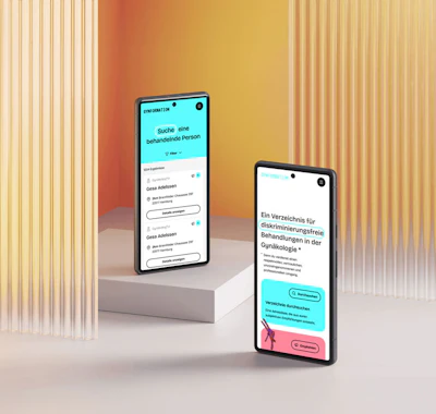 Mockup zwei mobiles Screens des Redesigns der Gynformation Webseite