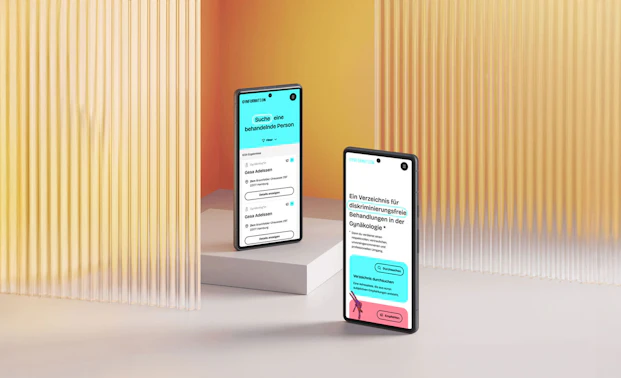 Mockup zwei mobiles Screens des Redesigns der Gynformation Webseite
