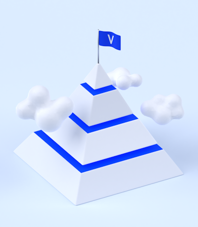 A pyramid surrounded with clouds, with a Voodoo flag at the top.