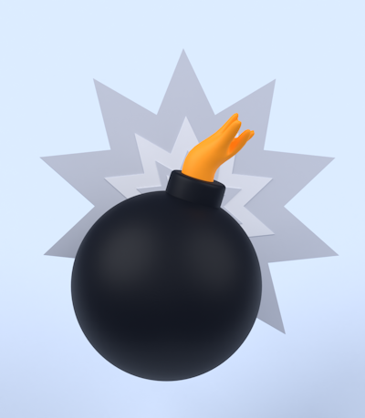 A bomb with an explosion in the background.