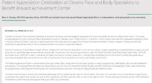Patient Appreciation Celebration at Clevens Face and Body Specialists to Benefit Brevard Achievement Center