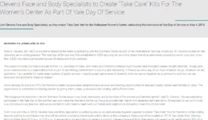 Clevens Face and Body Specialists to Create “Take Care” Kits For The Women’s Center As Part Of Yale Day Of Service