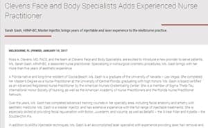 Clevens Face and Body Specialists Adds Experienced Nurse Practitioner