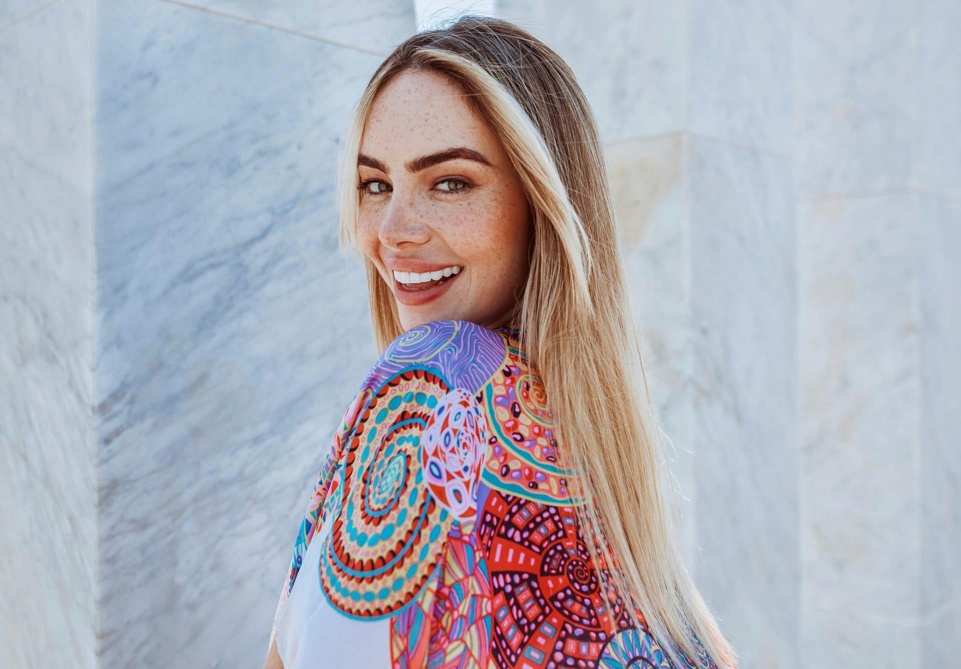 blonde woman smiling