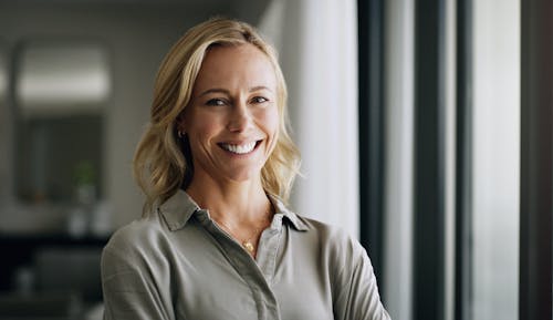 Beautiful woman with blonde hair smiling