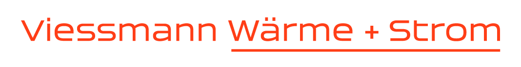 Ein großes, rotes Logo mit der Aufschrift "Viessmann Wärme + Strom" auf weißem Hintergrund, das die Marke Viessmann fördert.