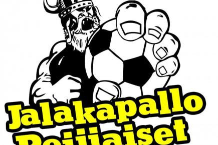 Jalakapallo Peijjaiset -tapahtuman logo, jossa viikinki pitelee jalkapalloa