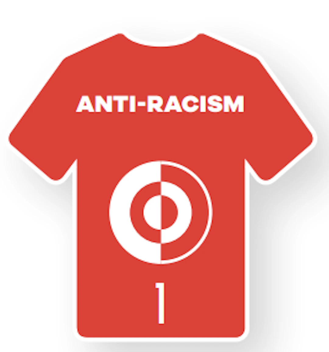 UEFA FSR strategian osa-alueen 1 kuva pelipaita, jossa osa-alueen numero ja nimi Anti-racism