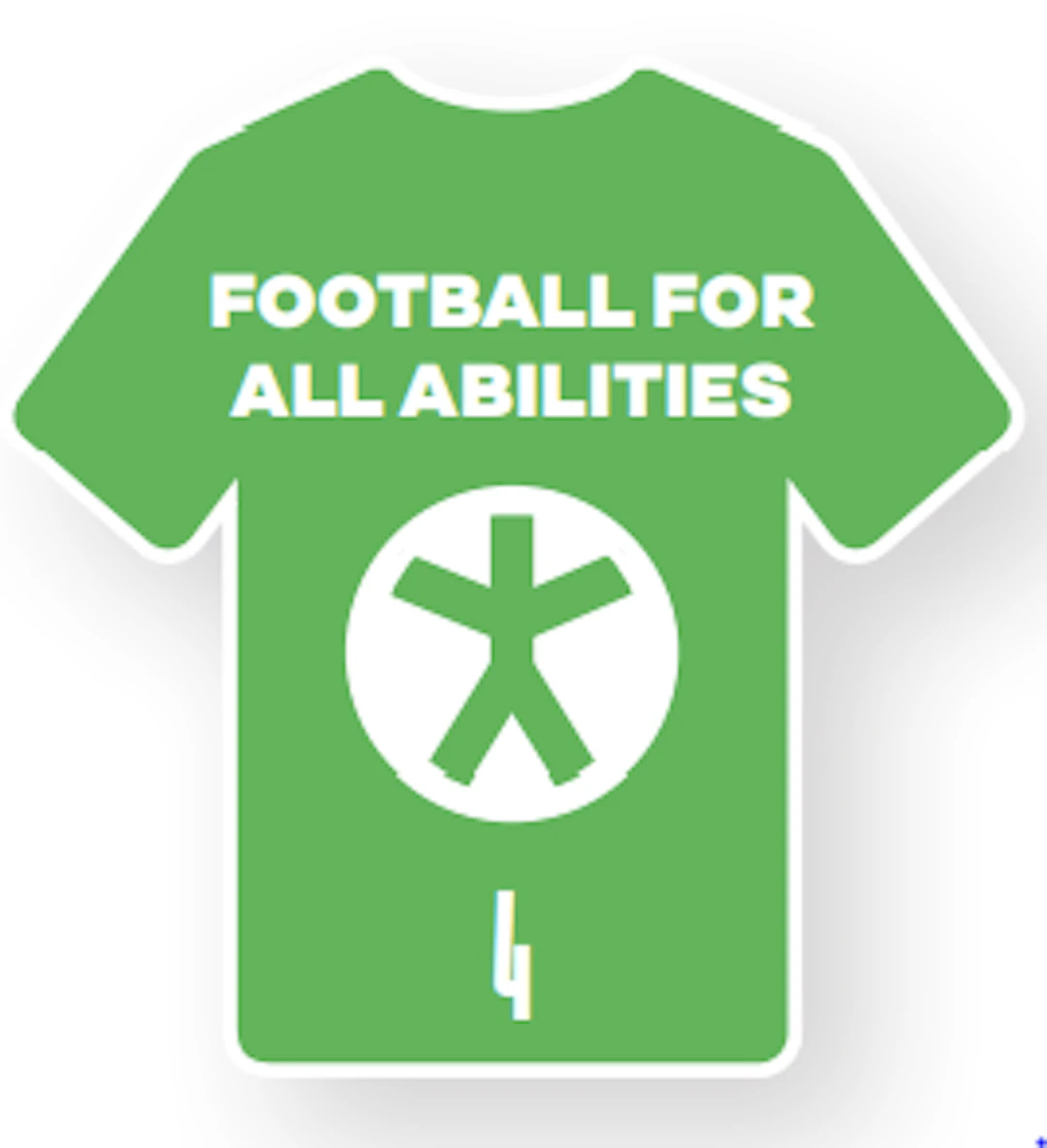 UEFA FSR -strategian osa-alue 4 kuva pelipaita, jossa osa-alueen numero ja nimi Football for all abilities