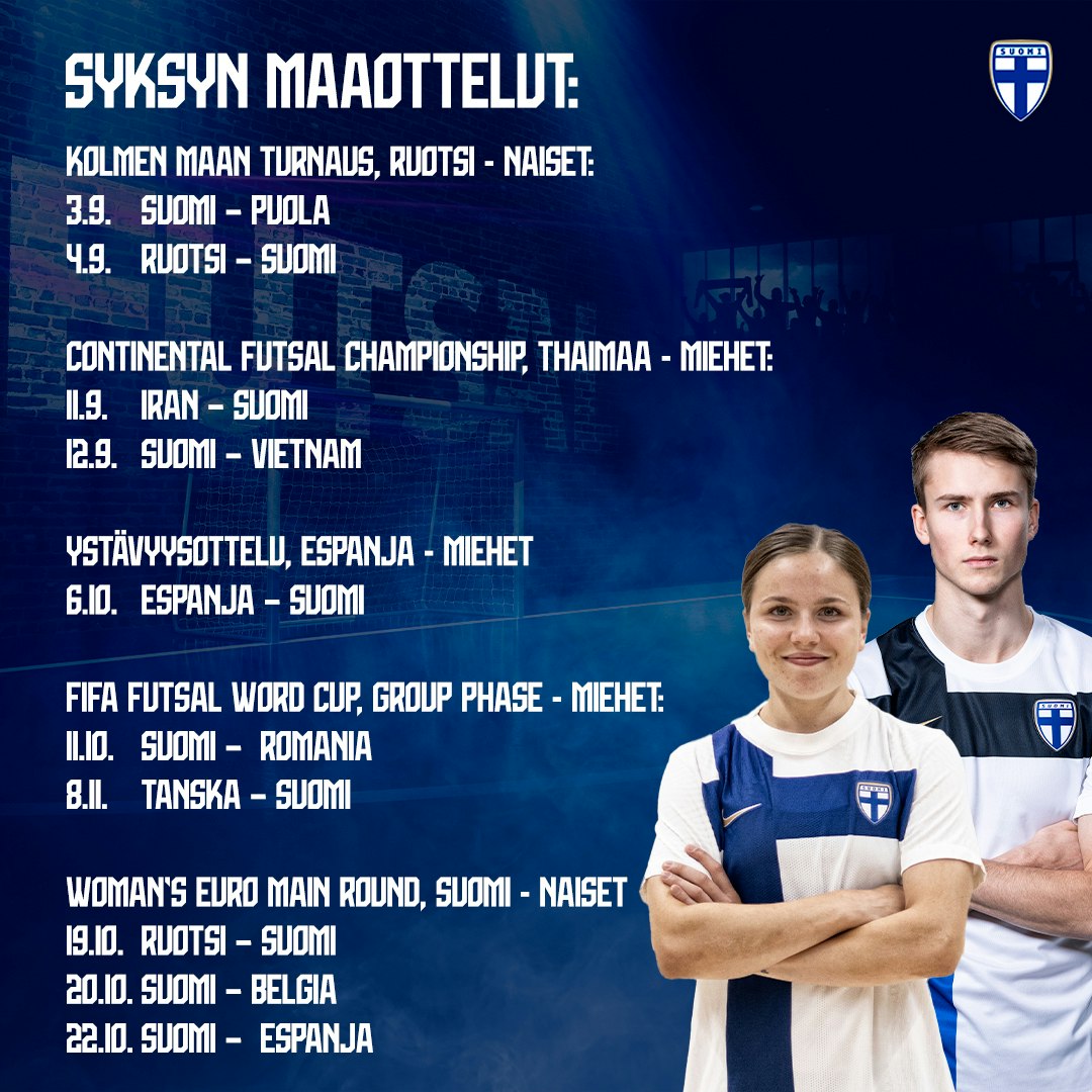 Futsalin syksyn 2022 maaottelukalenteri.