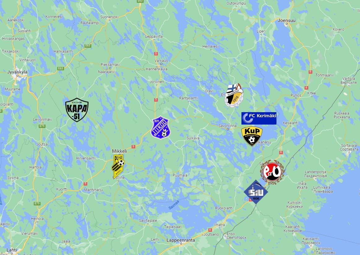 Grönroosin vierailemat Etelä-Savon ja Etelä-Karjalan seurat kartalla.