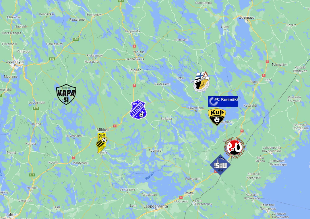 Grönroosin vierailemat Etelä-Savon ja Etelä-Karjalan seurat kartalla.