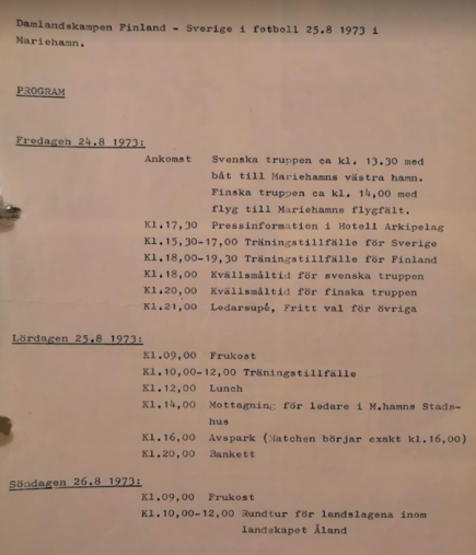 Naisten maajoukkueen ohjelma elokuu 1973, kuva