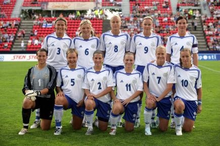 Suomi kaatoi Tanskan myös MM-karsinnoissa 2006, joukkuevalokuva