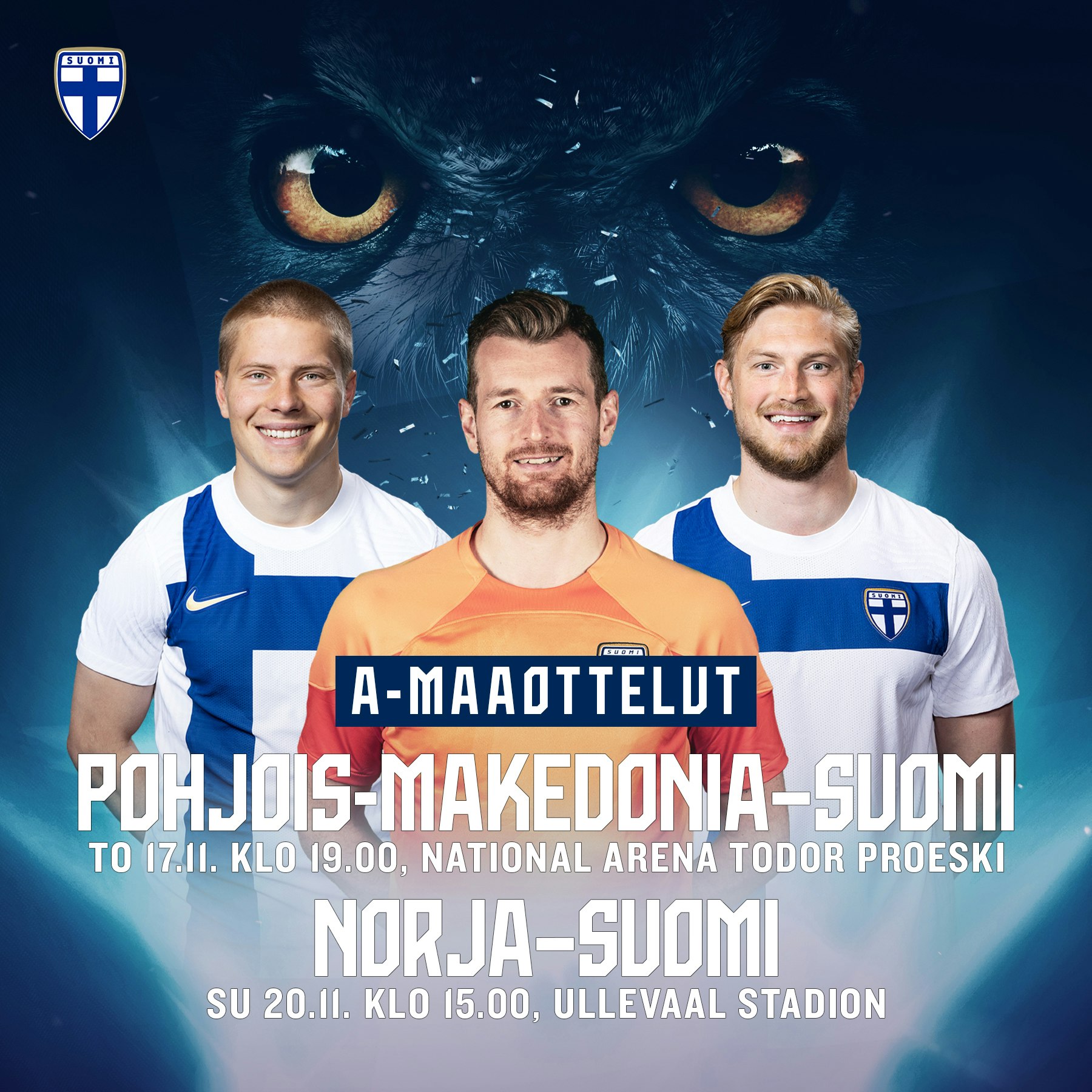 Huuhkajien maaottelut marraskuussa.