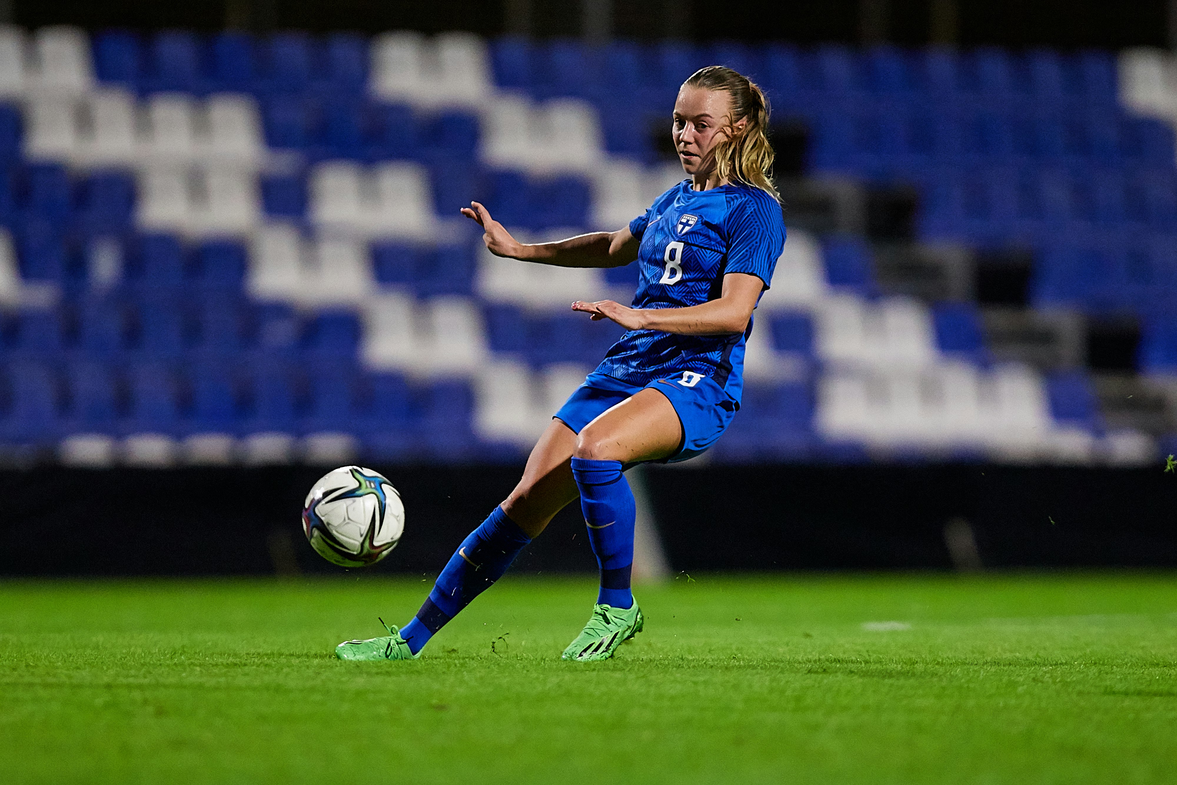Olga Ahtinen pelasi Walesia vastaan täydet 90 minuuttia. Kuva: @SPL / David Aliaga