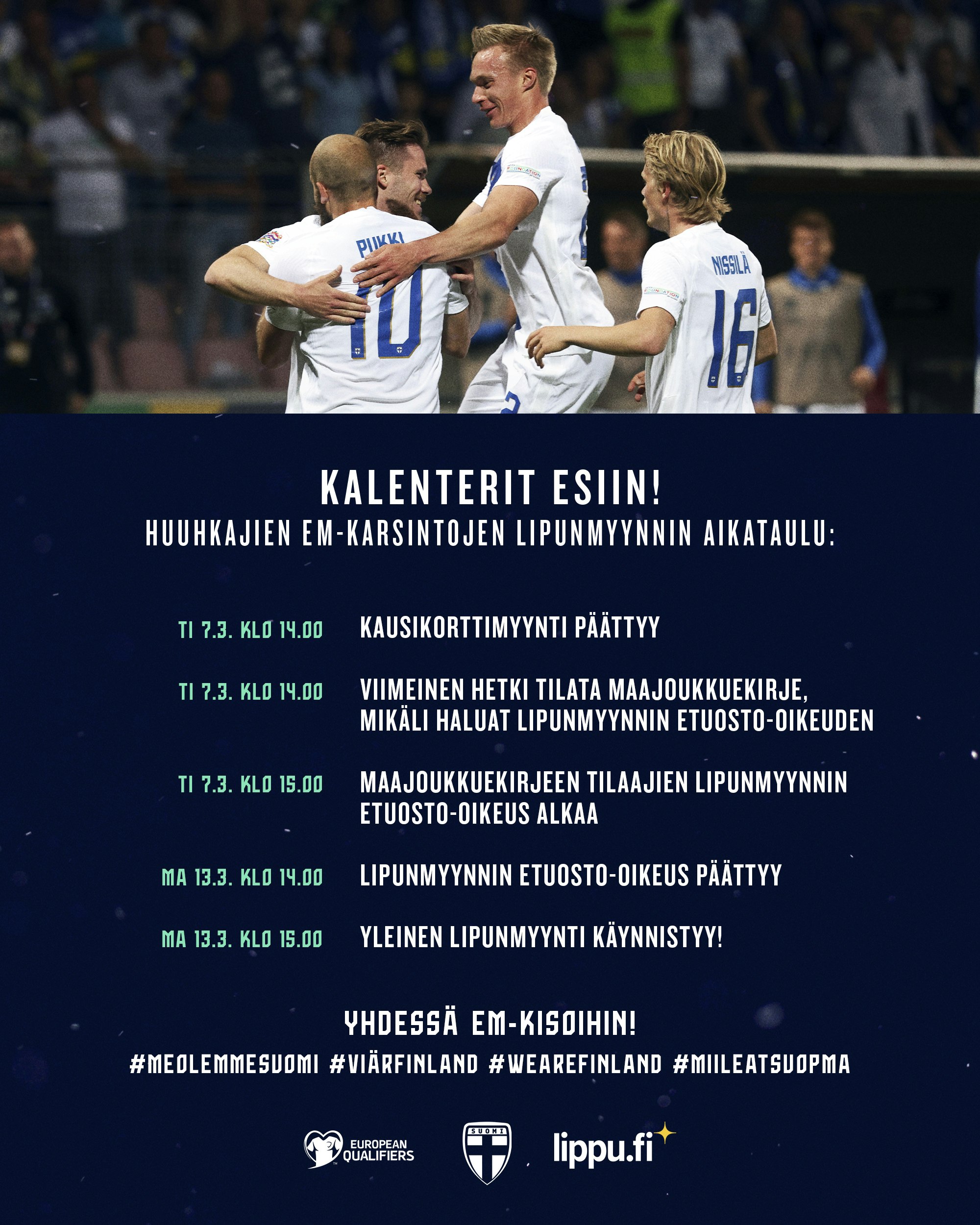 Huuhkajien EM-karsintojen lipunmyynnin aikataulu