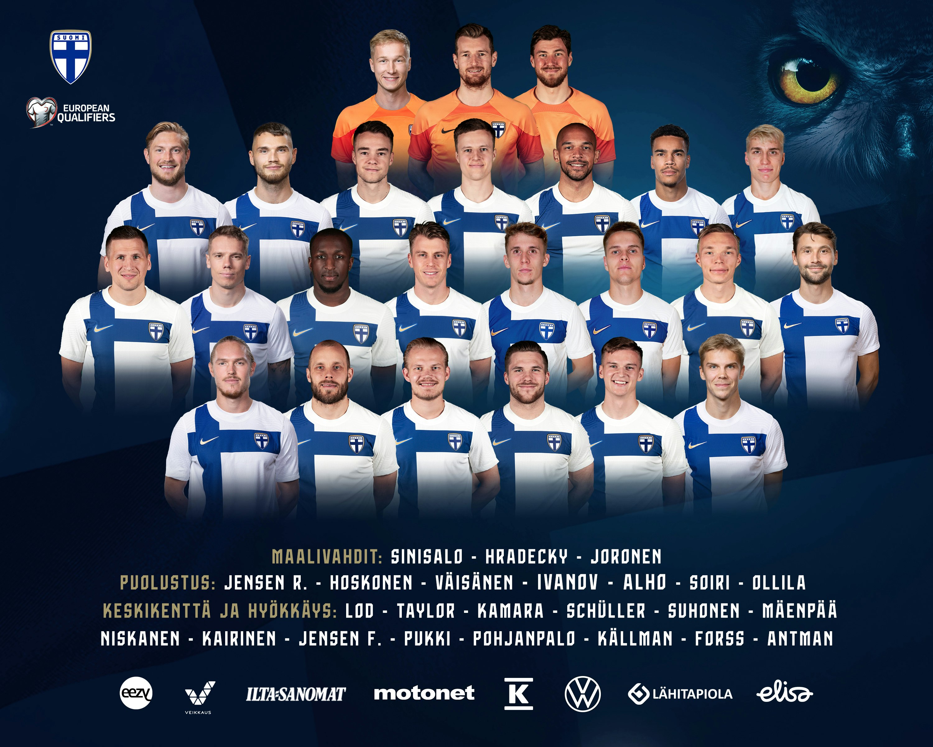 Huuhkajat maaliskuun EM-karsintaotteluissa.