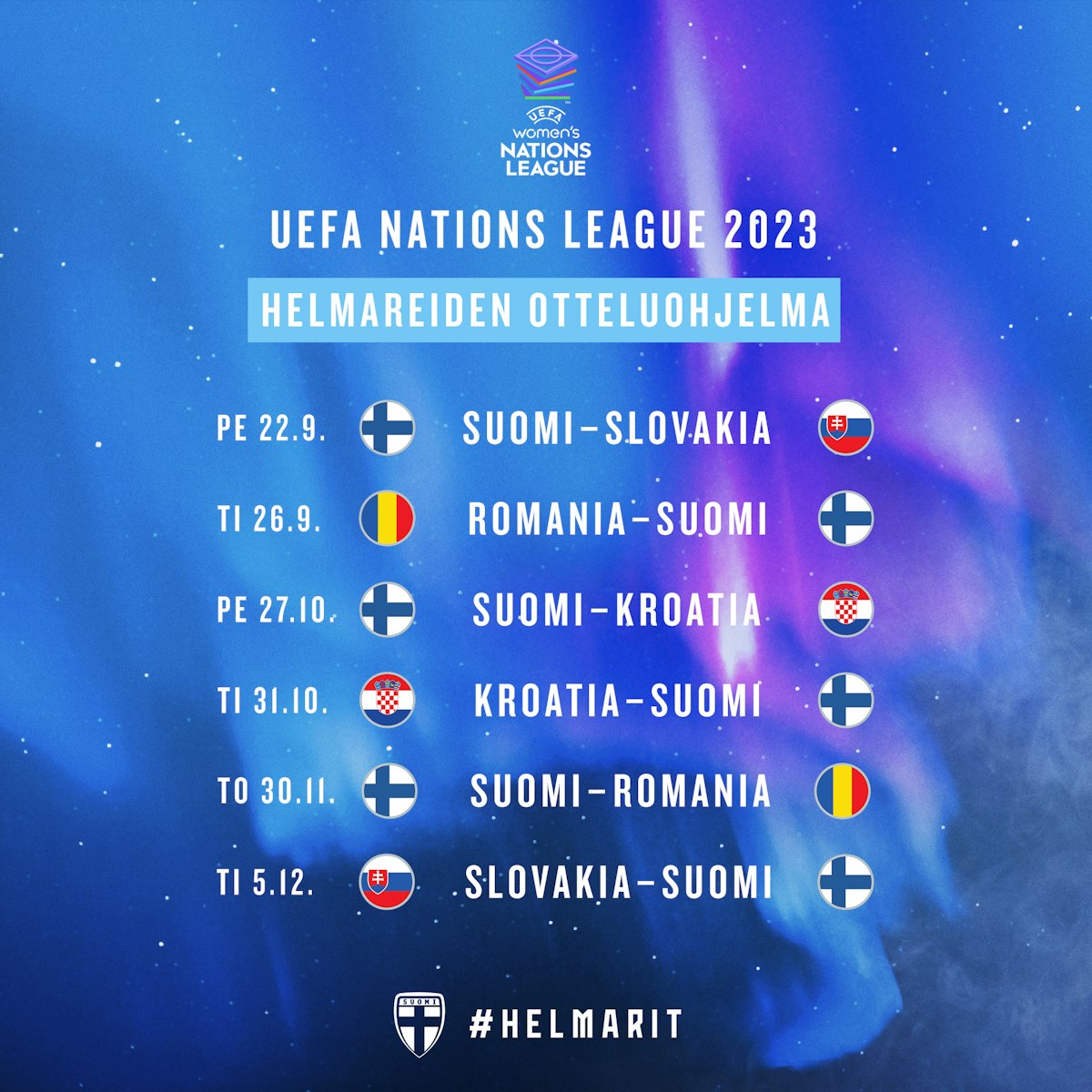 Helmer Rosting Helmareiden Nations Leaguen otteluohjelma selvillä