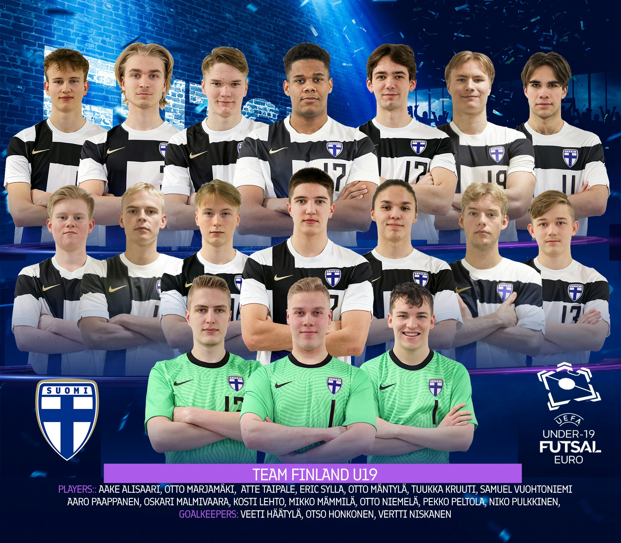 U19-poikien futsalmaajoukkueen EM-lopputurnaukseen nimetty pelaajisto