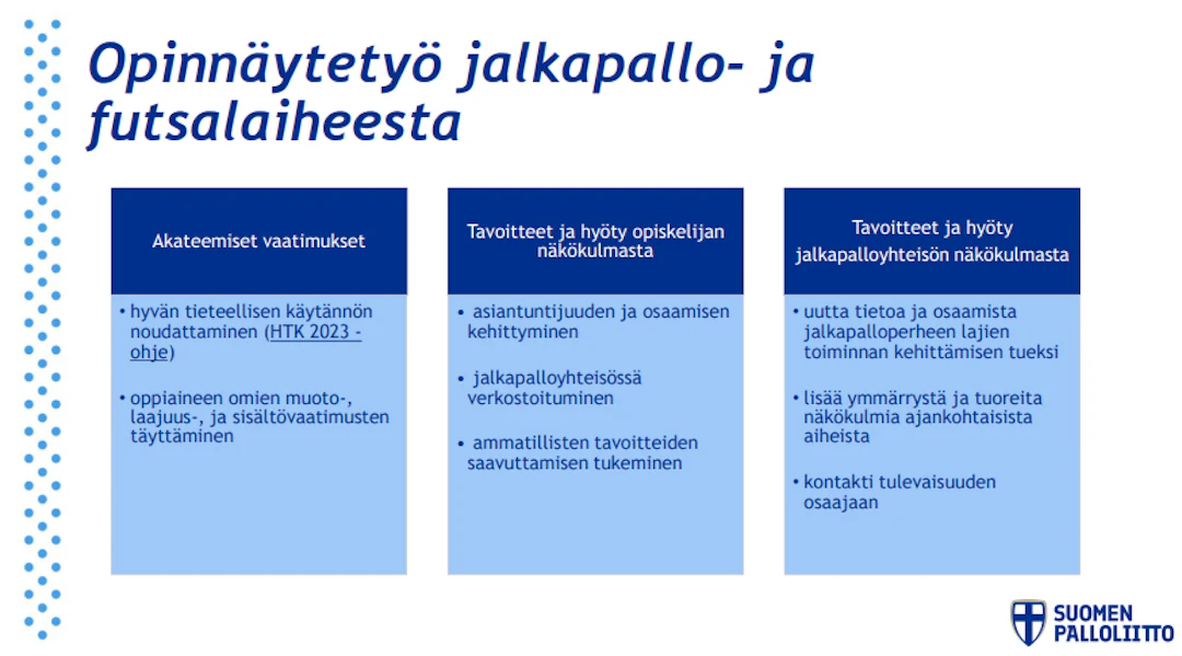 Opinnäytetyö jalkapallotutkimuksen aihealueesta