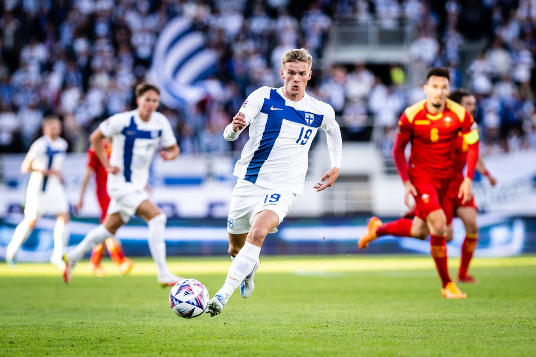 Marcus Forss Nations League -ottelussa Montenegroa vastaan kesäkuussa 2022.