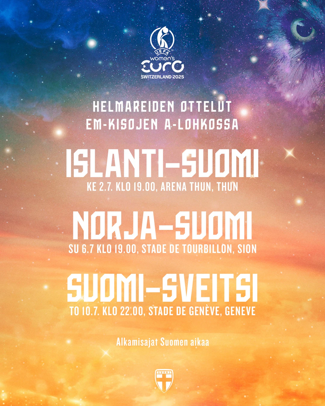 Helmareiden otteluohjelma EM-lopputurnauksessa.