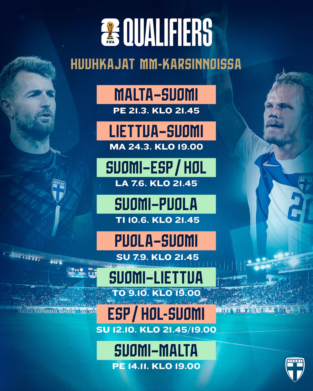 Huuhkajien otteluohjelma MM-karsinnoissa!