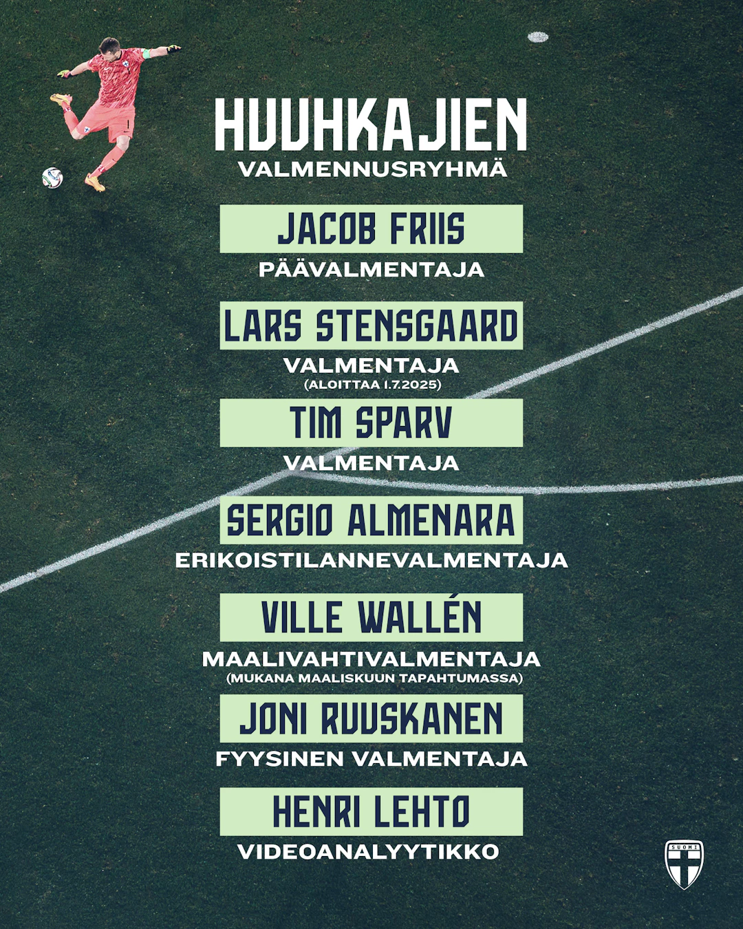 Huuhkajien valmennusryhmä.