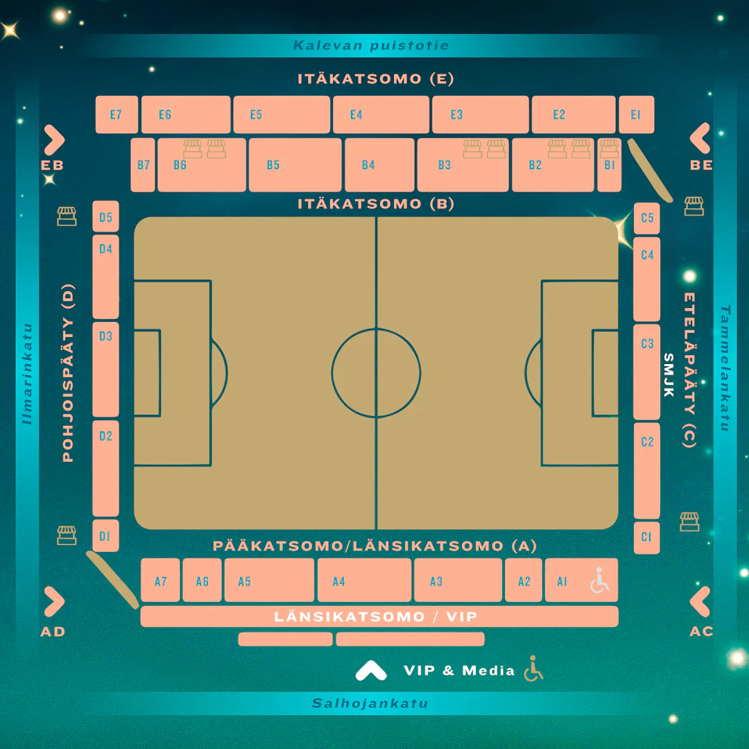 Tammelan Stadionin katsomokartta Unkari-ottelussa