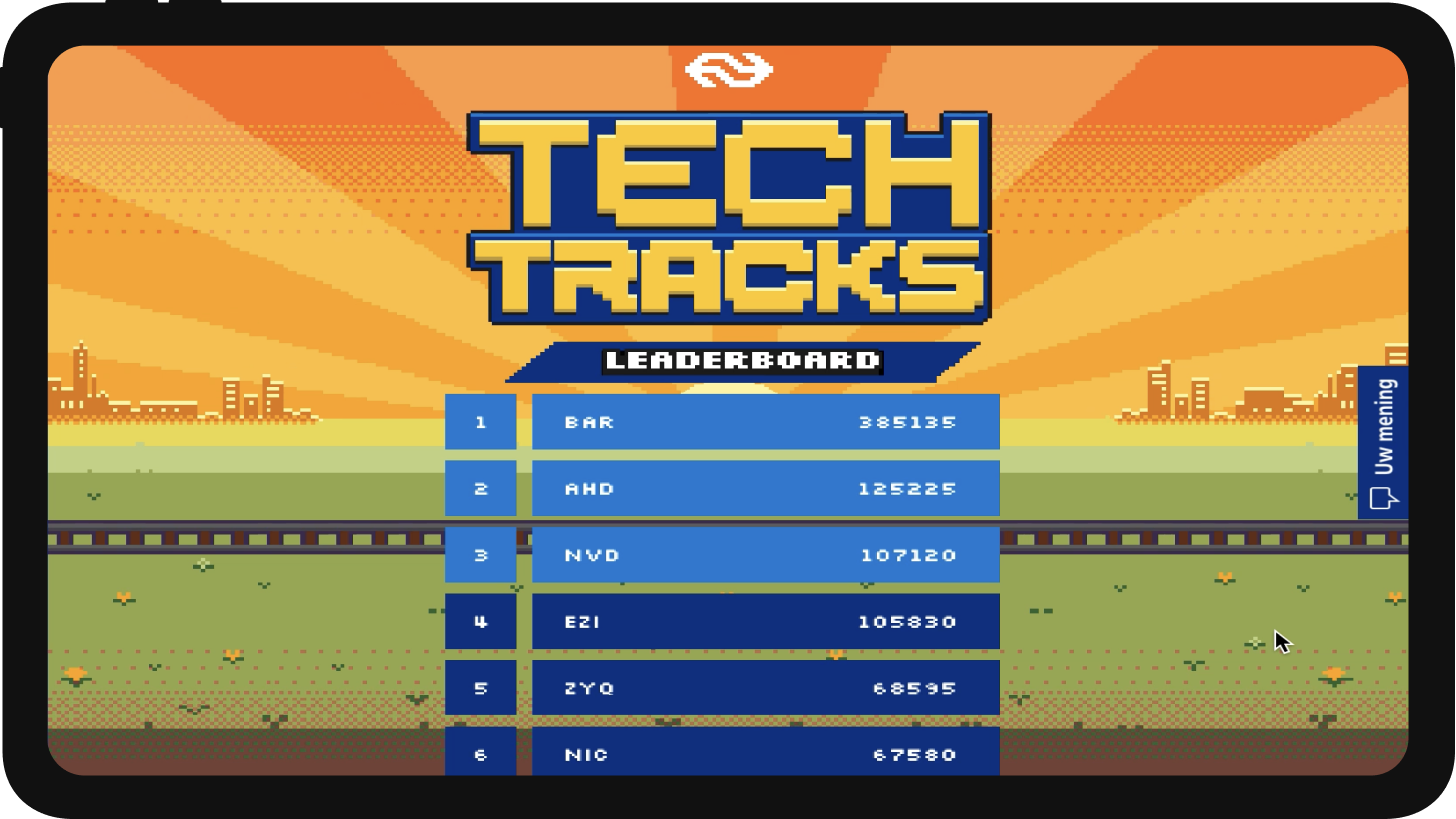Mobile screen showing the NS tech Tracks leaderboard.