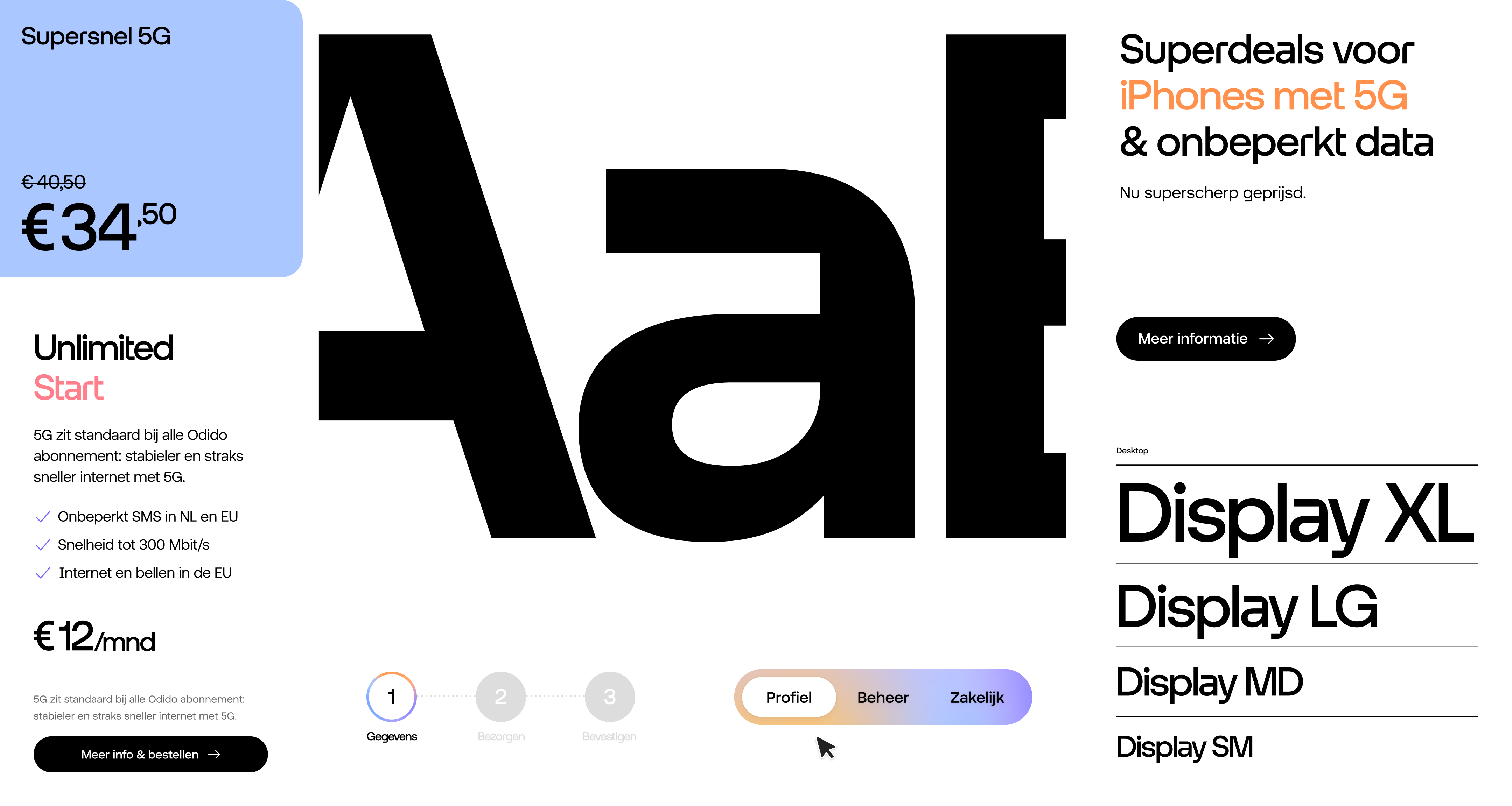 An overview of components and typography that form the design system of Odido