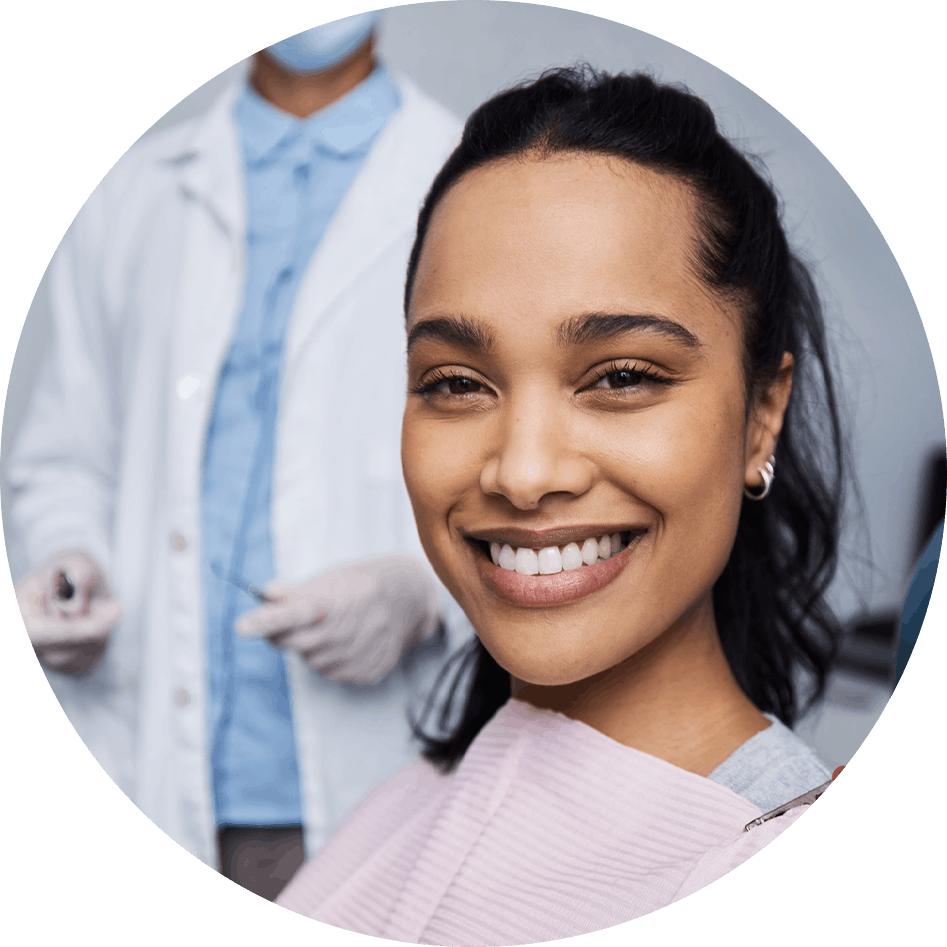 Woman smiling after her bone grafting in Burbank.