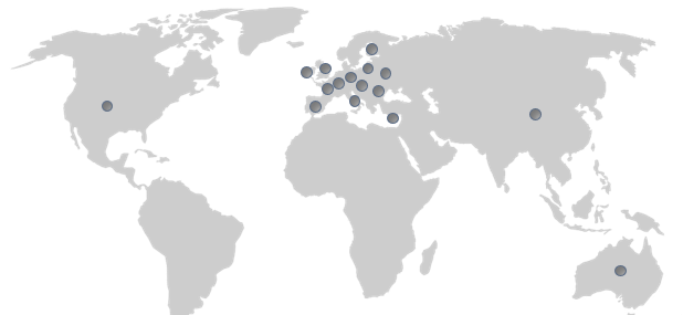 Eine Weltkarte mit belieferten Ländern.