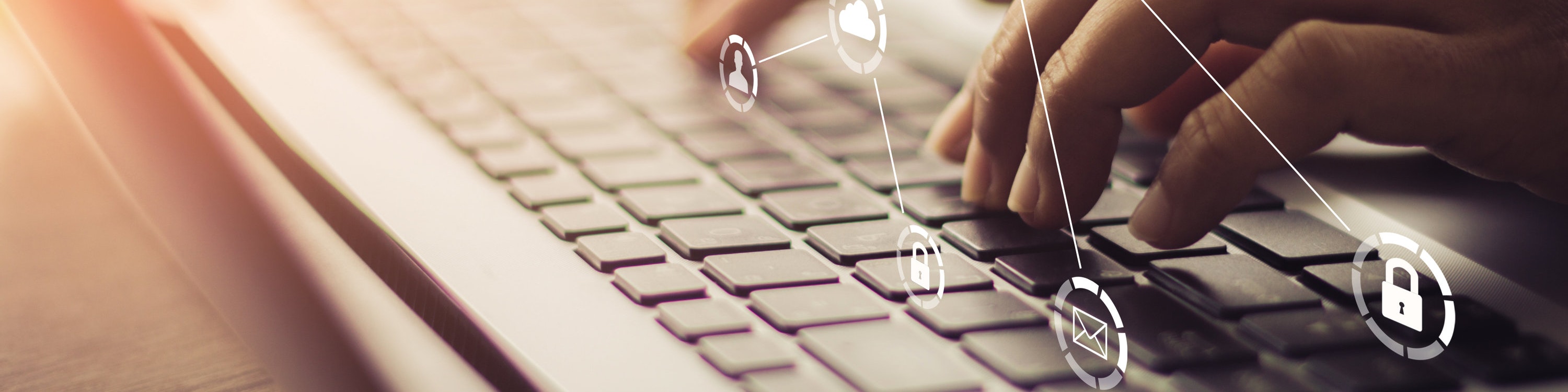 Business, technology, internet and networking concept. Young businesswoman working on his laptop in the office, select the icon security on the virtual display.