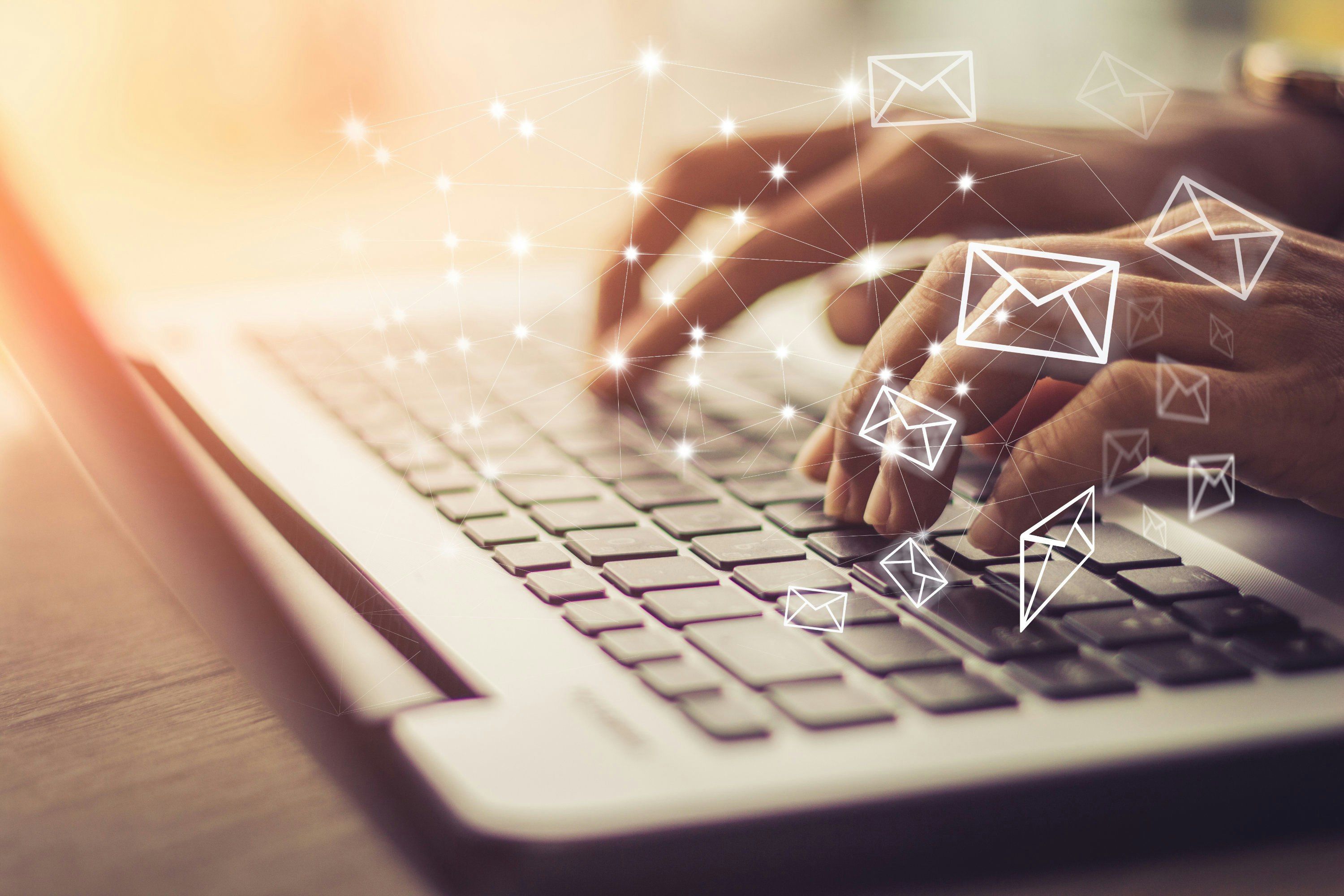 Business woman hand using Laptop pc with email icon, Email concept