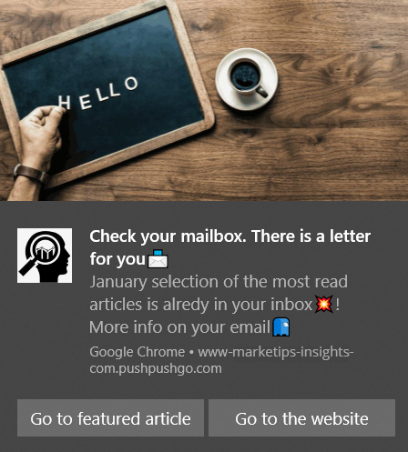 web push notification example - notification about sent newsletter