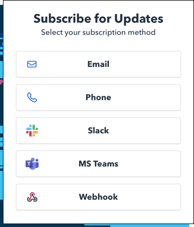 Self- Service subscription to receive notifications  screenshot