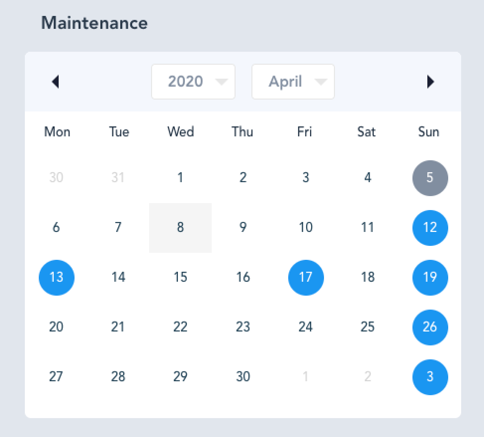 Mini calendar view for maintenance