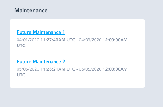 List view for Maintenance events