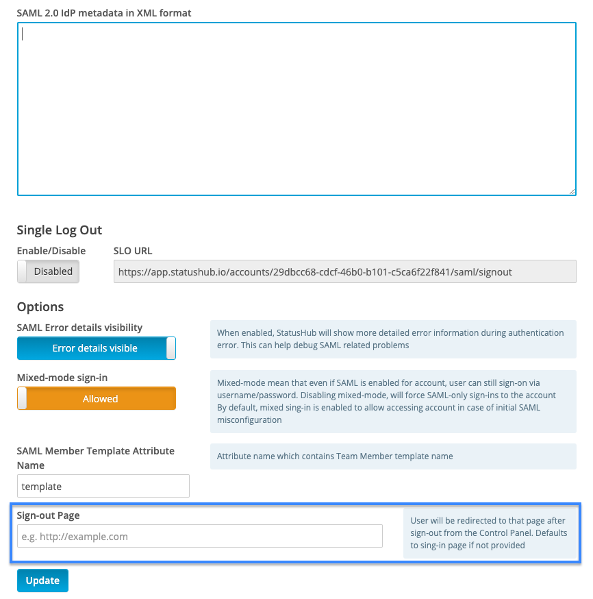 Customize the SAML post sign-out page