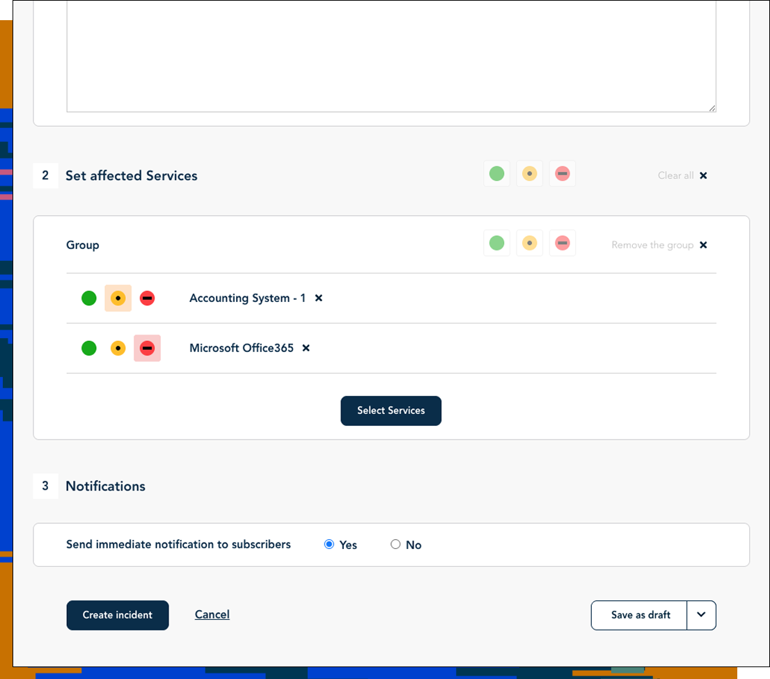 Setting the affected services' status from the primary hub.