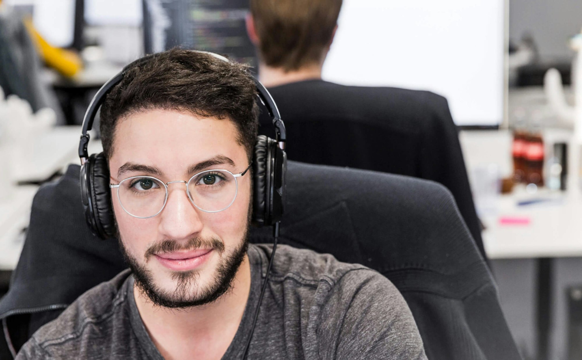 Person With Headphones In Office Working Looking In Camera Abstraction Stuurmen Case Photography