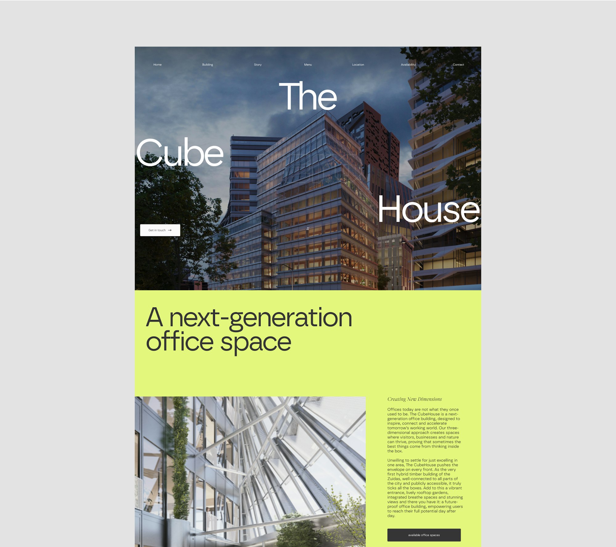 Visual van het design van The CubeHouse homepage